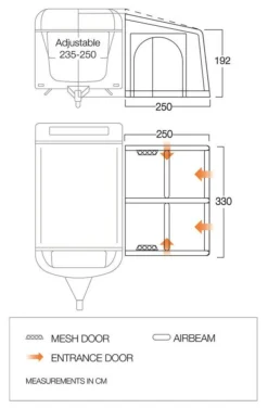 Vango Airbeam Vango Balletto Air 330 Elements ProShield Caravan Awning (2023) -Vango Camping Shop balletto 330 floorplan
